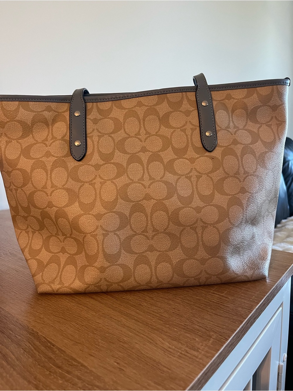 Coach Signature Canvas Tote in Brown with Blue Accents - Picture 2 of 5